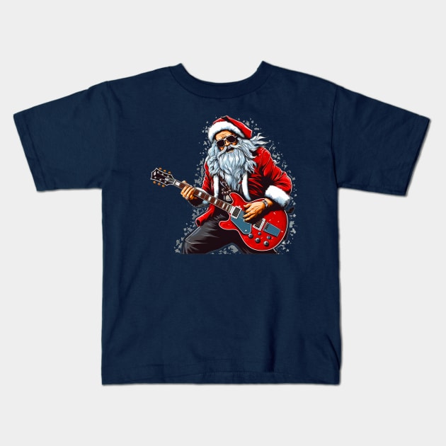 Guitar Santa Kids T-Shirt by MZeeDesigns
